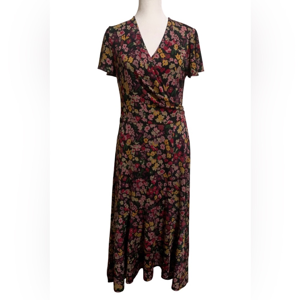 Lauren Ralph Lauren Black Label Women Multicolor Floral High Low Wrap Dress NWOT - Picture 4 of 16